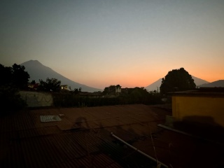 All three volcanoes from the terrace at dusk. So cool