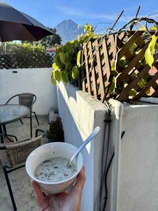 Granola on the patio. Better than it looks