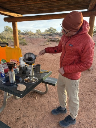 Brian making coffee, making tea