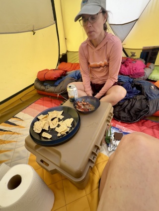 Theresa, meditating over snacks and a long day