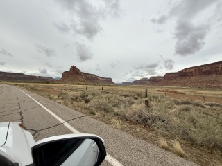Very chilly in camp, heading to Moab for chores and an Arches timed entry